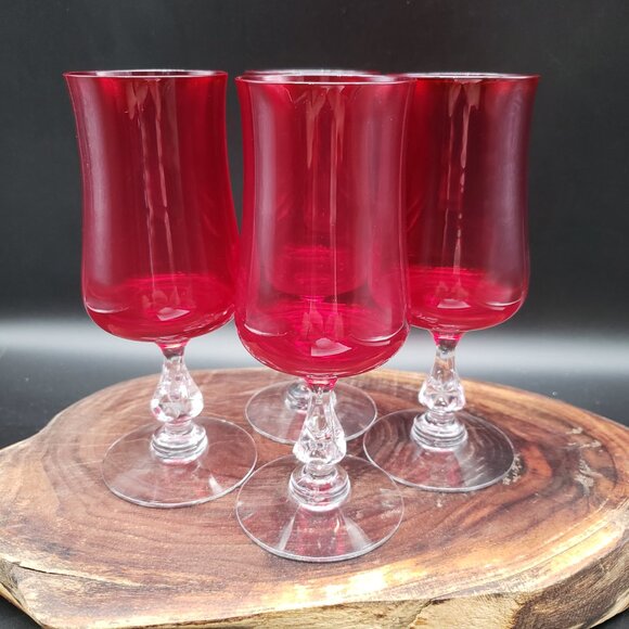 Fostoria Distinction Ruby Red Crystal Juice Glasses Set of 4 Vintage 6.75" - Picture 2 of 7